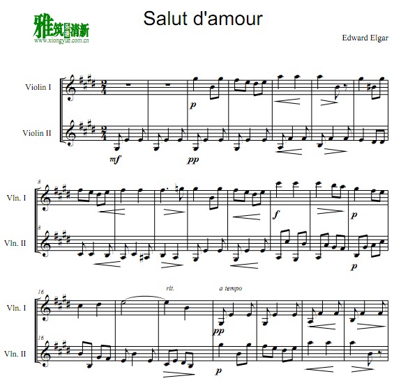 Salut d'amour爱的致意 爱的礼赞 小提琴二重奏谱