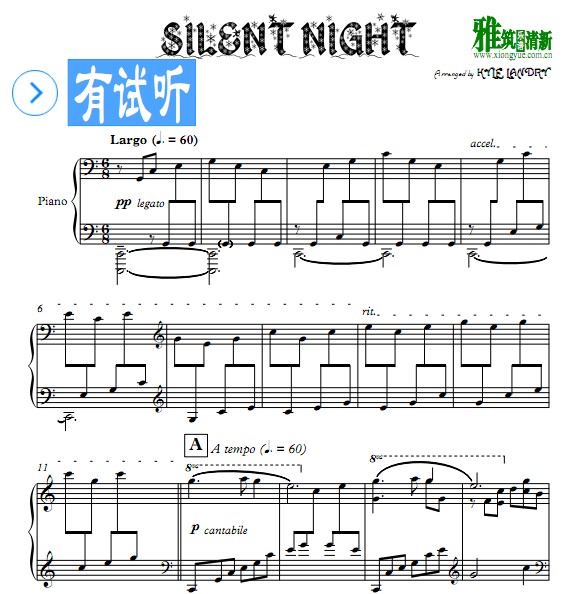 kyle landry - Silent Night平安夜钢琴谱