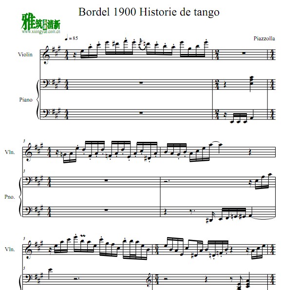 皮亚佐拉 探戈的历史 Bordel 1900小提琴钢琴谱