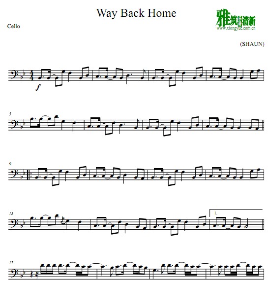 Way Back Home 大提琴谱