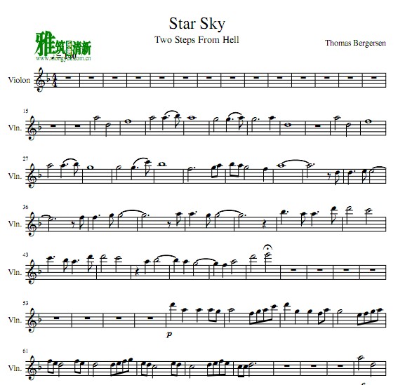 two steps from hell - star sky小提琴谱