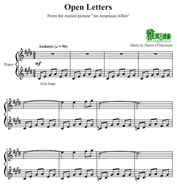 Dustin O'Halloran - Open Letters钢琴谱