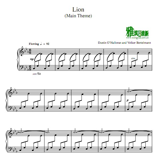 Dustin O'Halloran - LION Main Theme钢琴谱
