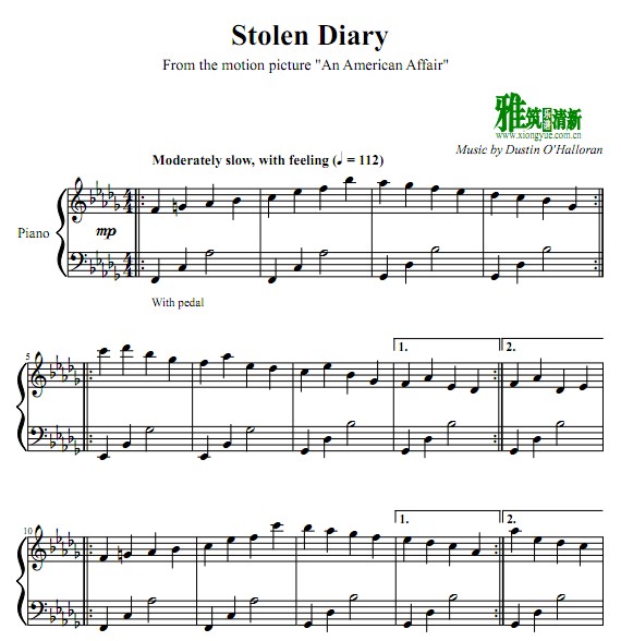 Dustin O'Halloran - Stolen Diary钢琴谱
