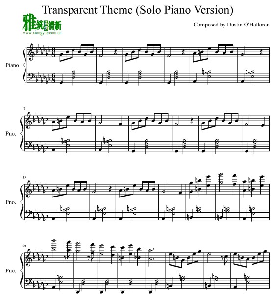 Dustin O'Halloran - Transparent Theme钢琴谱