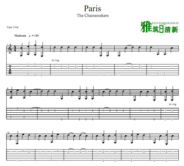 The Chainsmokers Paris吉他谱