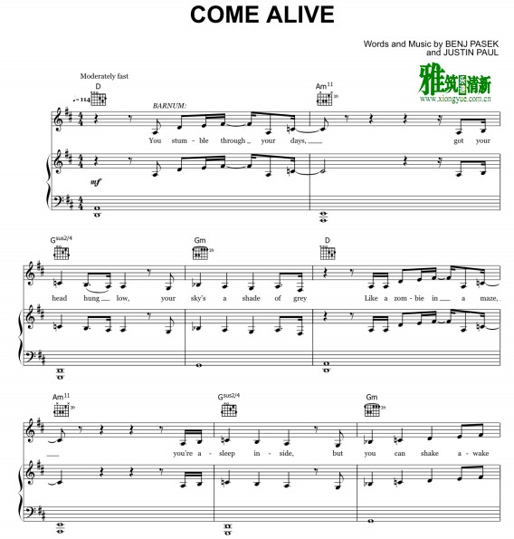 马戏之王 Come Alive钢琴谱