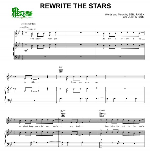 马戏之王 Pewrite The Stars钢琴谱