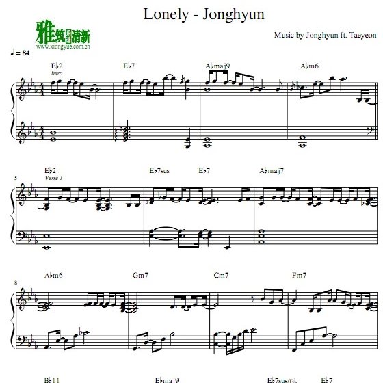 钟铉 lonely钢琴谱 