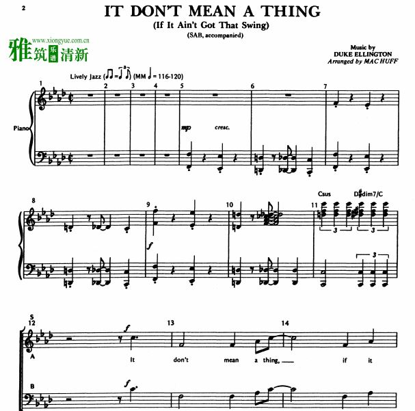 It Don't Mean a Thing SAB三声部合唱谱