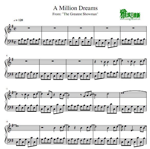 马戏之王 A Million Dreams钢琴谱