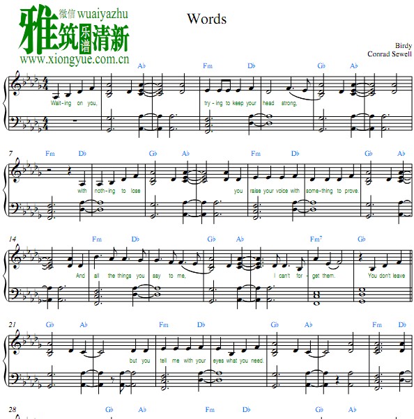 Birdy - Words钢琴谱