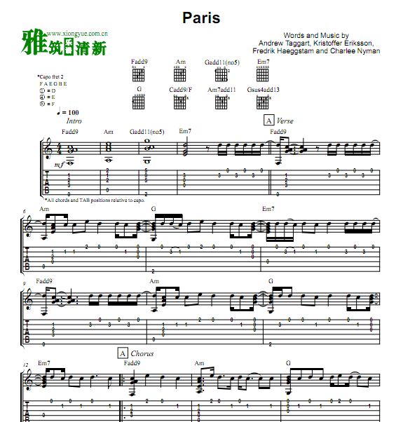 Kelly Valleau Paris 指弹吉他谱