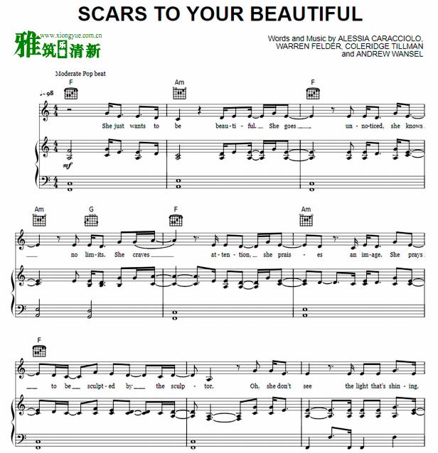 Scars To Your Beautiful 钢琴谱