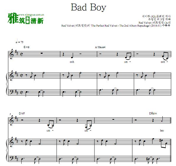 Red Velvet - Bad boy 钢琴谱 原版伴奏谱