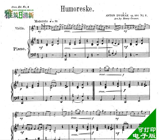 德沃夏克 幽默曲 Op.101 NO7 双小提琴钢琴三奏谱小提琴分谱