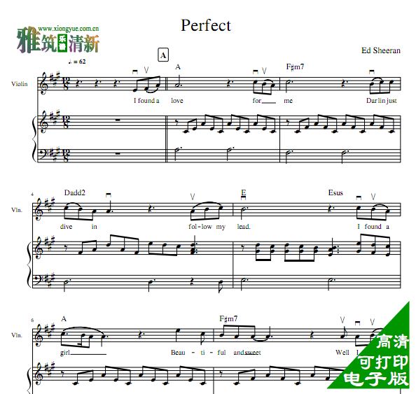 Ed Sheeran - Perfect 小提琴钢琴合奏谱