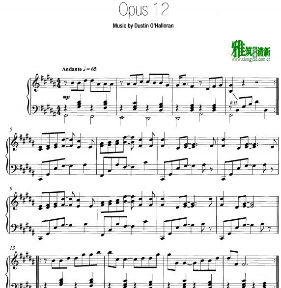 Dustin O'Halloran - Opus 12钢琴谱