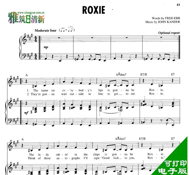 音乐剧 Chicago芝加哥 Roxie声乐钢琴伴奏谱