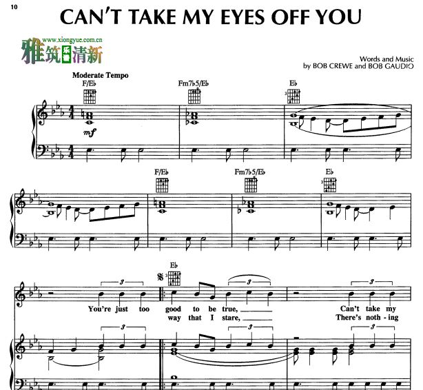 音乐剧 Jersey Boys泽西男孩 Can't take my eyes off you钢琴伴奏谱