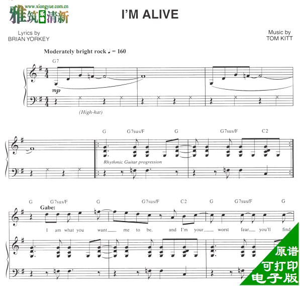 音乐剧 Next to Normal 近乎正常 I'm Alive钢琴伴奏谱