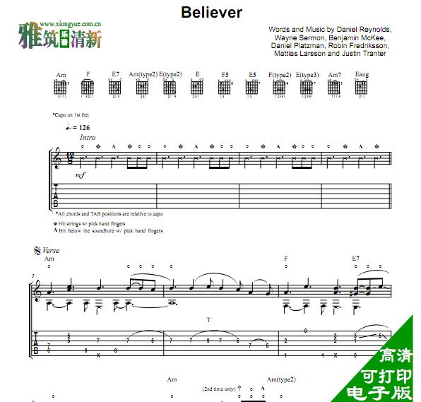Andrew Foy -  Believer 吉他谱