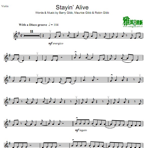 Bee Gees - Stayin' Alive小提琴谱
