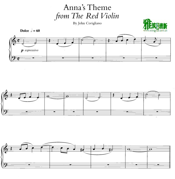 红色小提琴Anna's Theme钢琴谱