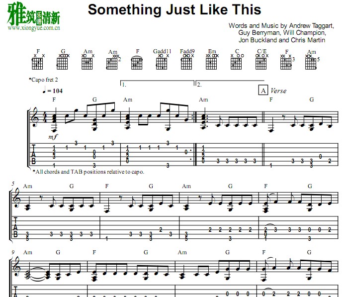 kelly Valleau - something just like this吉他谱