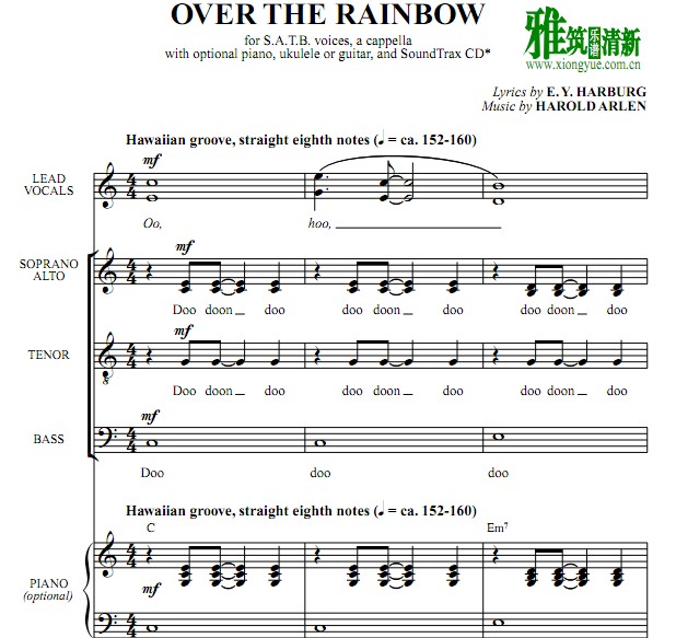 飞跃彩虹Over the rainbow 4声部合唱阿卡贝拉谱