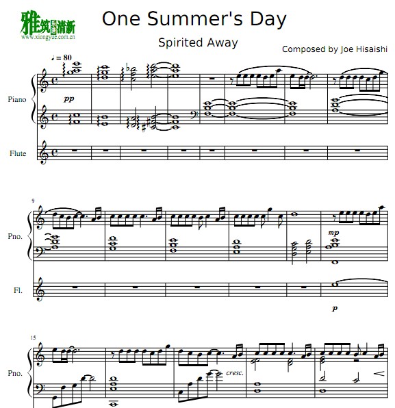 One Summer's Day长笛钢琴重奏谱
