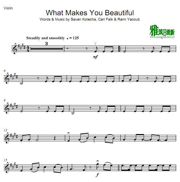 One direction - what makes you beautiful小提琴谱