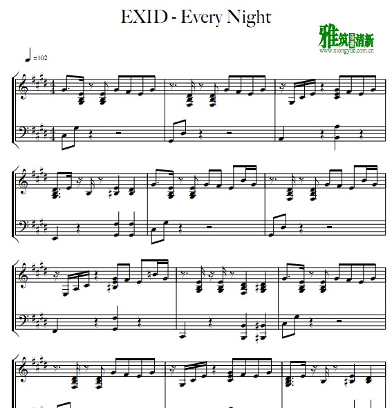 EXID - Every Night钢琴谱