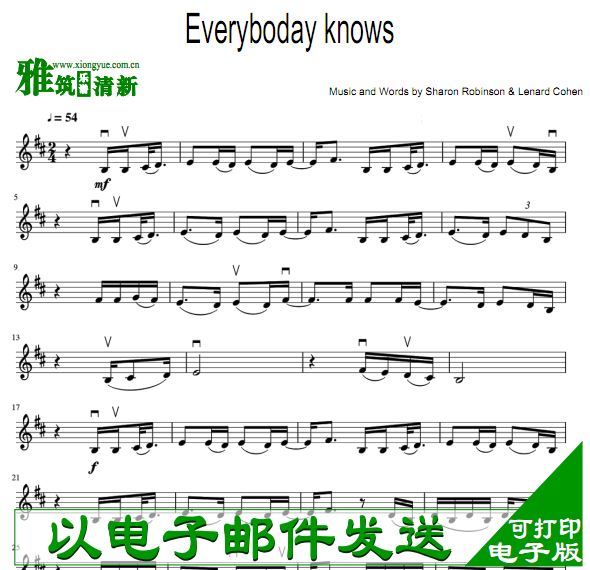 正义联盟主题曲 Everybody Knows小提琴谱