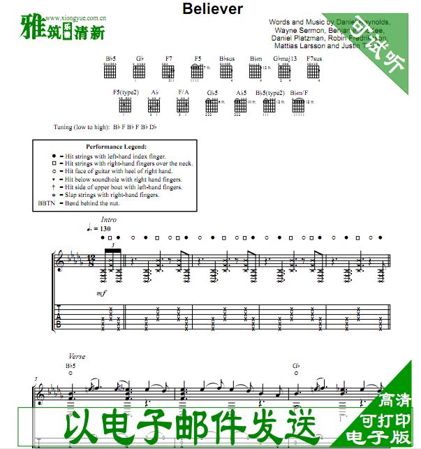 Eddie Imagine Dragons - Believer吉他谱