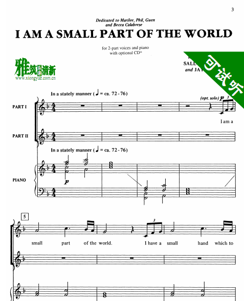 I Am a Small Part of the World 二声部合唱钢伴谱
