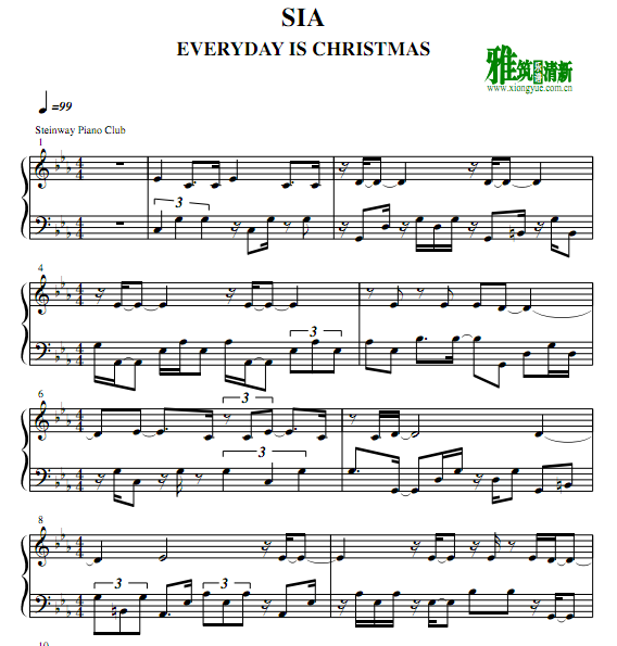 Sia Everyday is Christmas 钢琴独奏谱