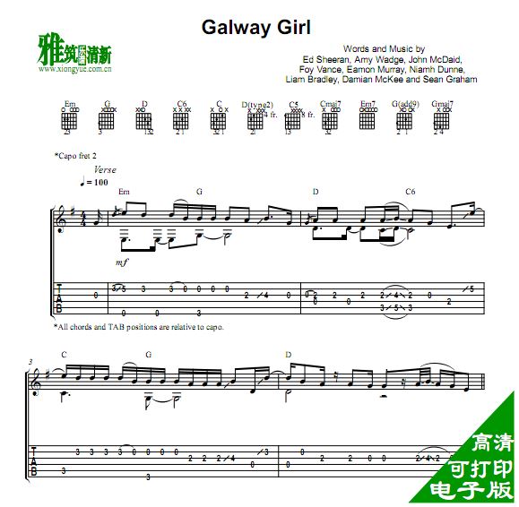 Andrew Foy 原版吉他谱  Galway Girl指弹吉他谱