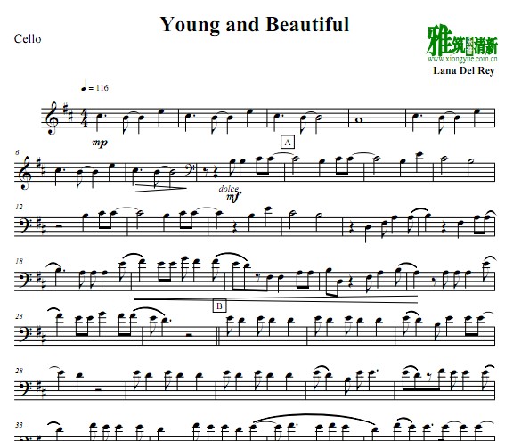 Lana Del Rey - Young and Beautiful 大提琴谱