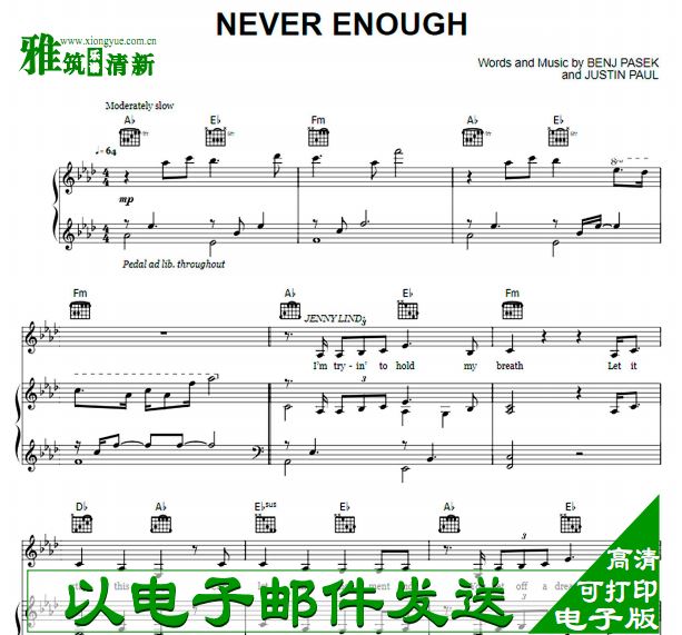 马戏之王 Never Enough 钢琴伴奏谱