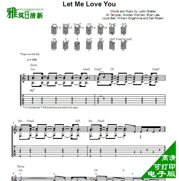 Andrew Foy - let me love you吉他谱