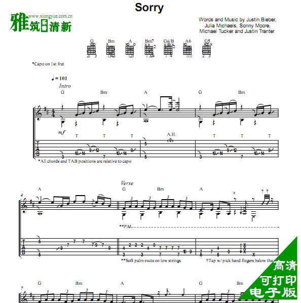 Andrew Foy吉他谱 Sorry指弹吉他谱