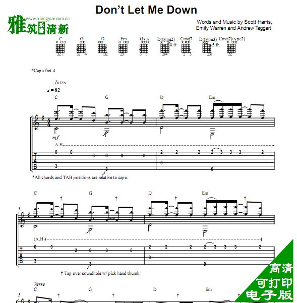 Andrew Foy - Don't let me down官方吉他谱