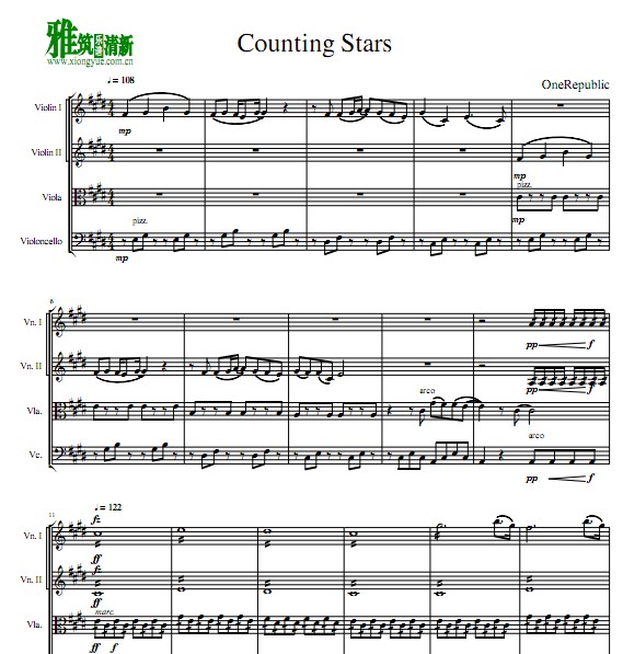 Counting stars 弦乐四重奏谱