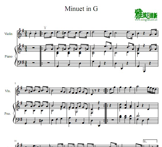 g大调小步舞曲 小提琴钢琴二重奏谱