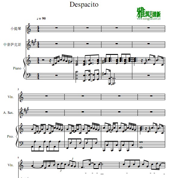 Despacito 小提琴萨克斯钢琴三重奏谱
