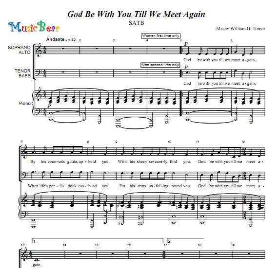 God Be With You Till We Meet Again四声部SATB合唱钢琴伴奏谱