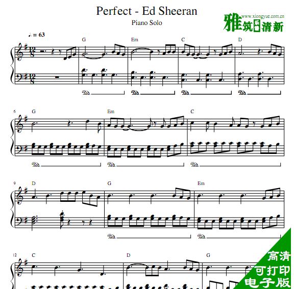 Ed Sheeran - Perfect独奏钢琴谱