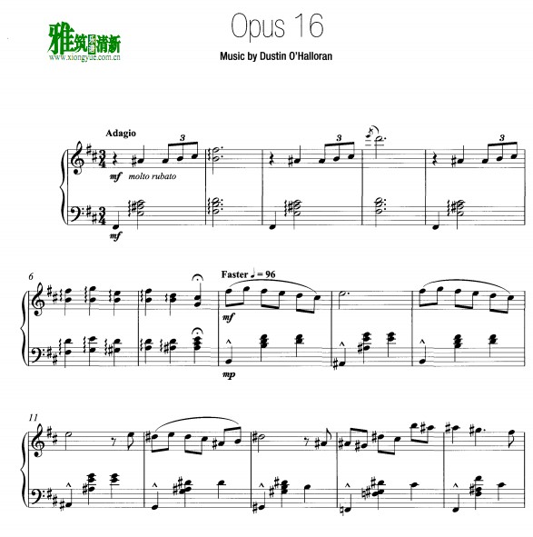 Dustin O'Halloran - Opus 16钢琴谱
