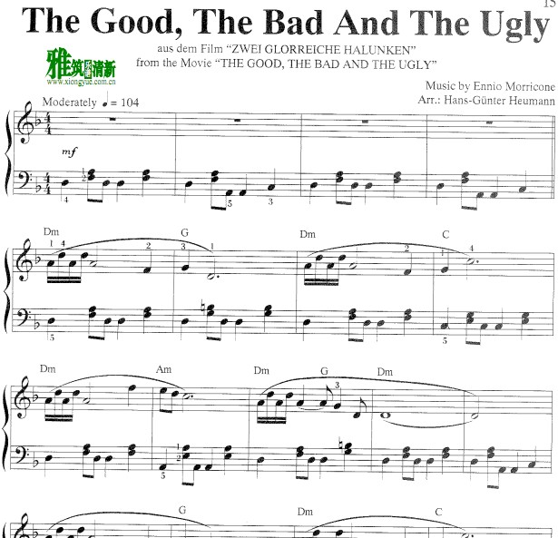 黄金三镖客Ennio Morricone - The Good The Bad and the Ugly钢琴谱
